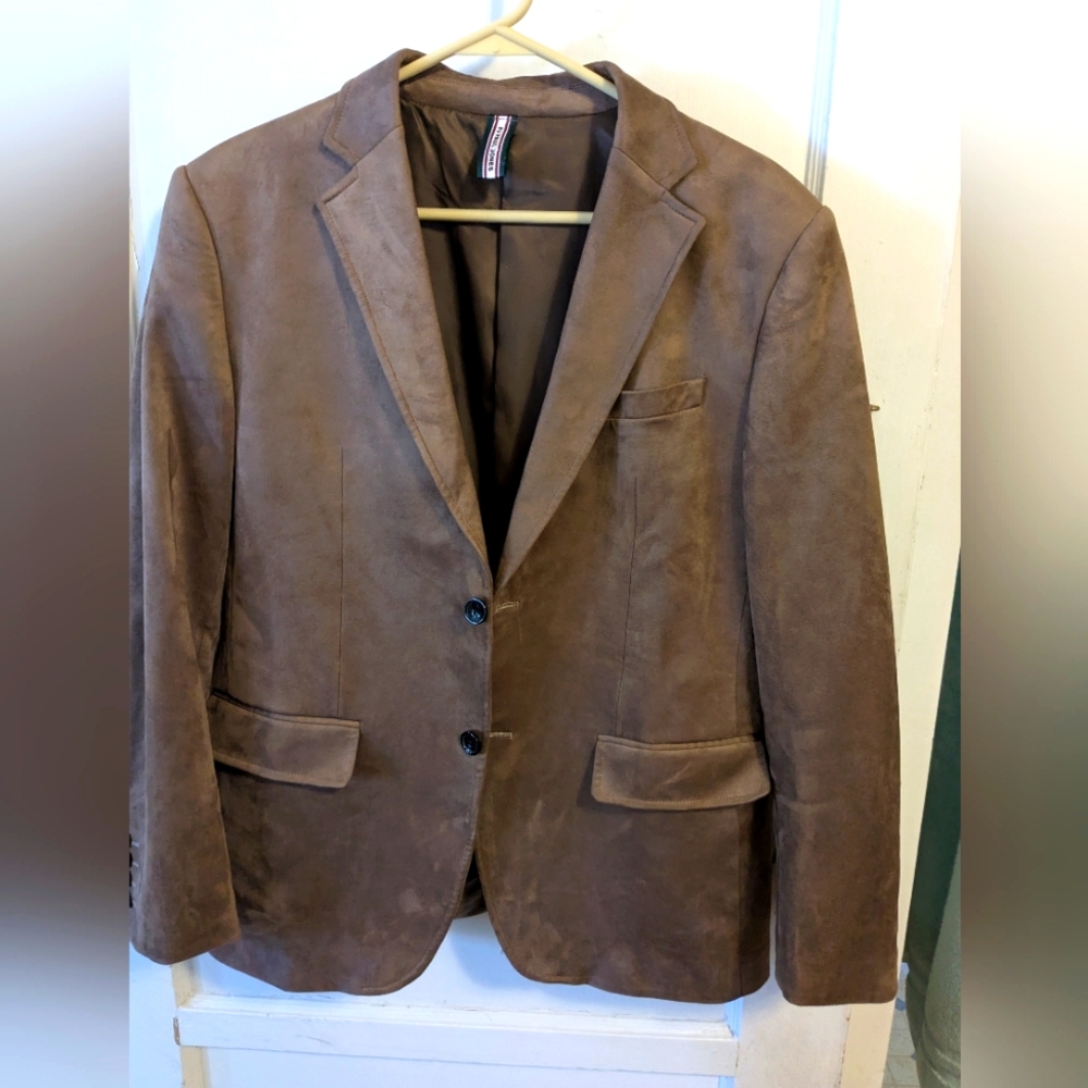 PJ Paul Jones Men's Brown Faux Suede Blazer, Medium